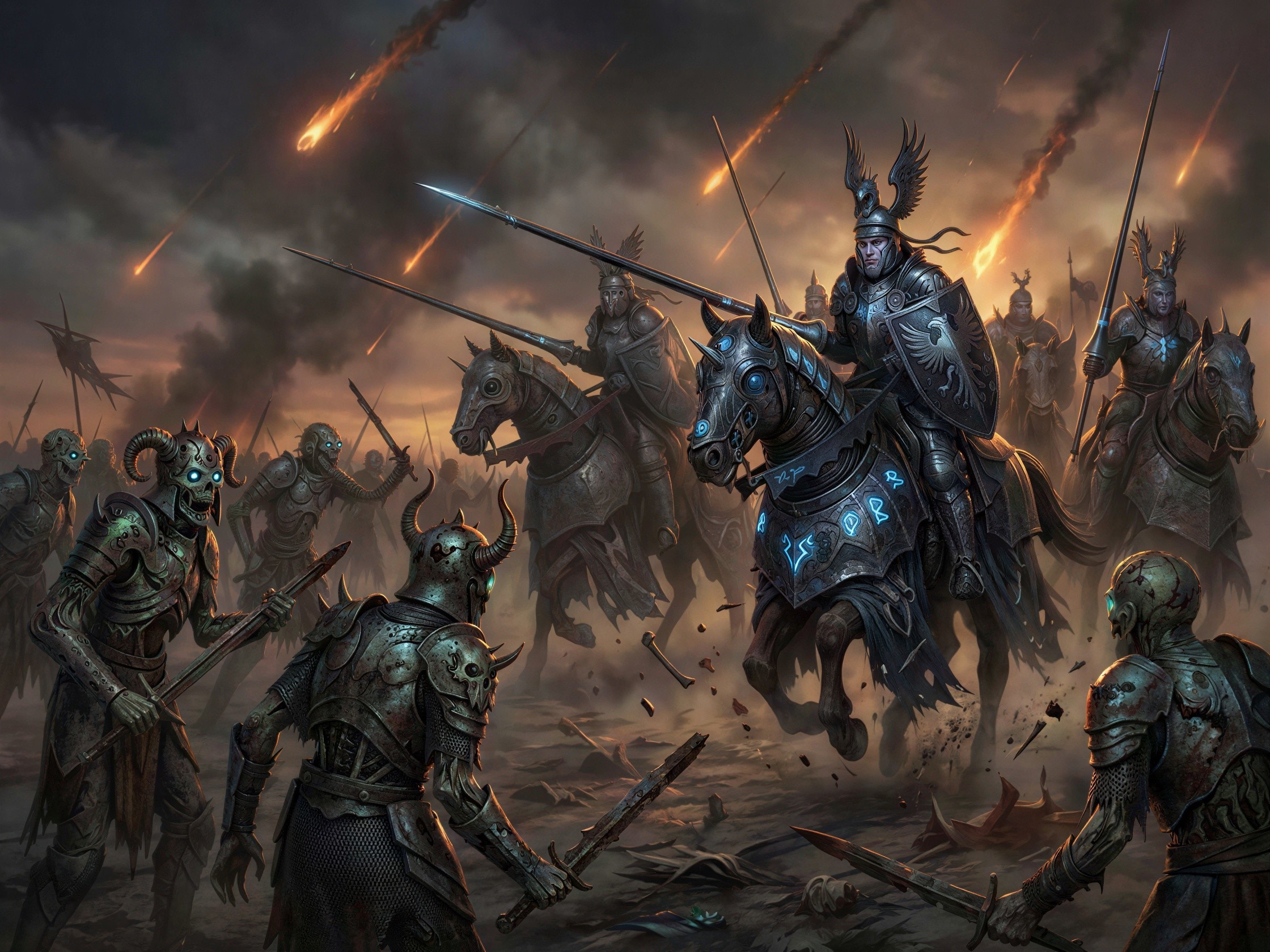 Epic Battle Scene with Armored Knights and Undead Warriors