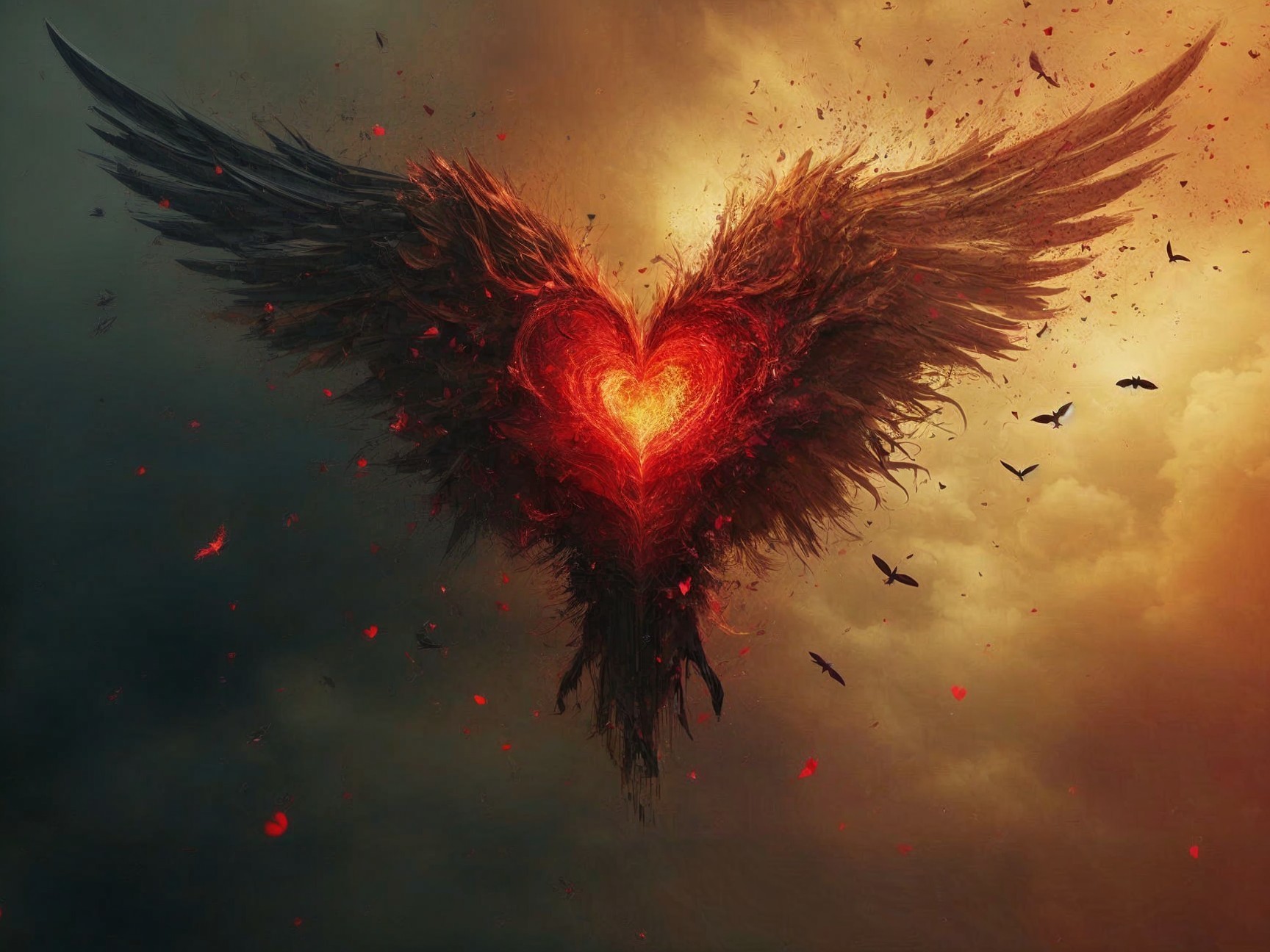 Heart Shape with Wings and Dramatic Atmosphere