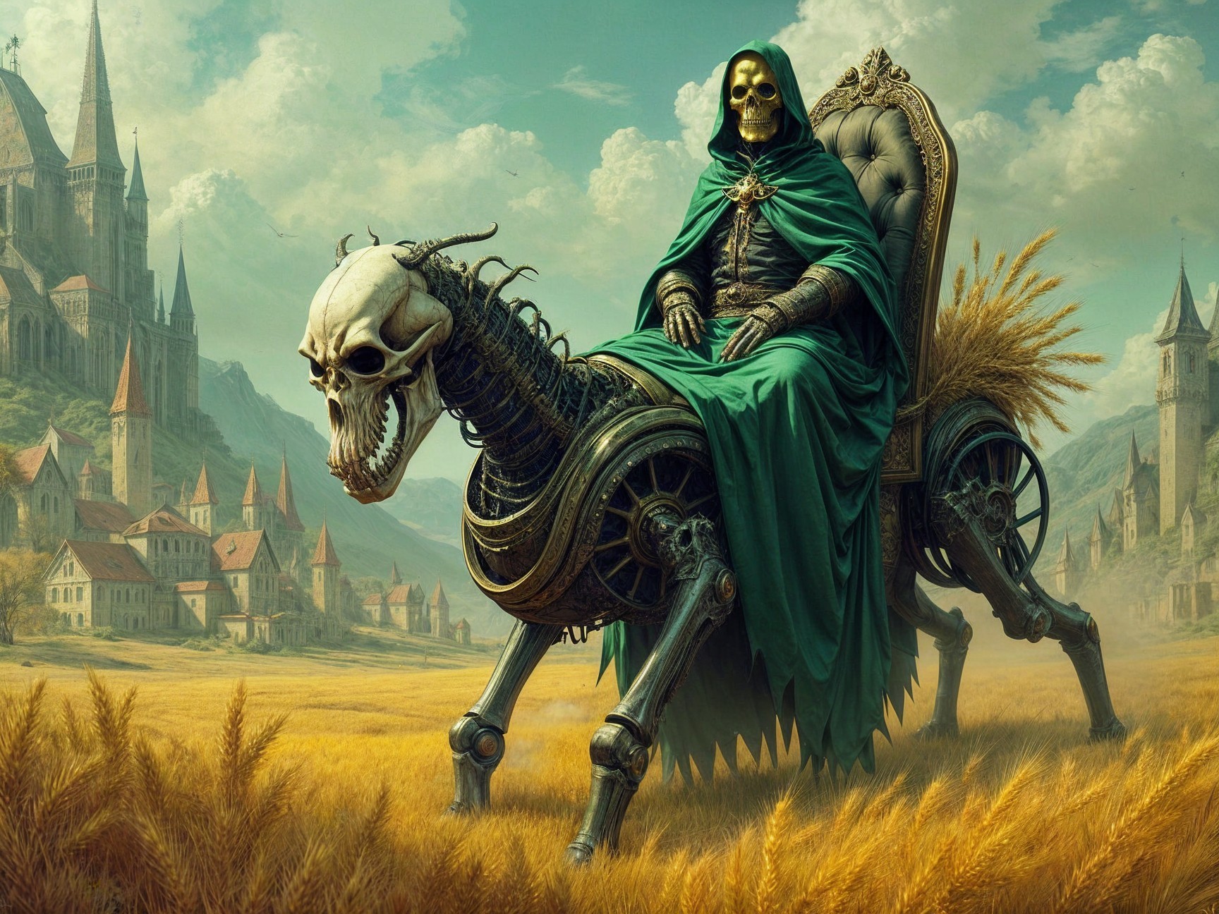 Surreal Landscape with Skeletal Figure and Chariot
