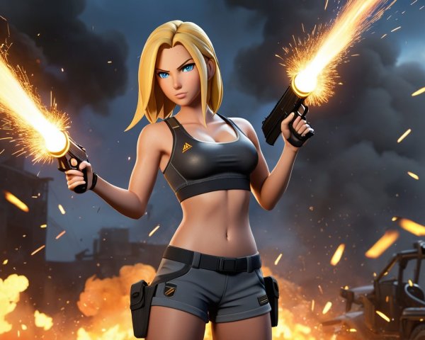 Dynamic Character in Post-Apocalyptic Setting with Pistols