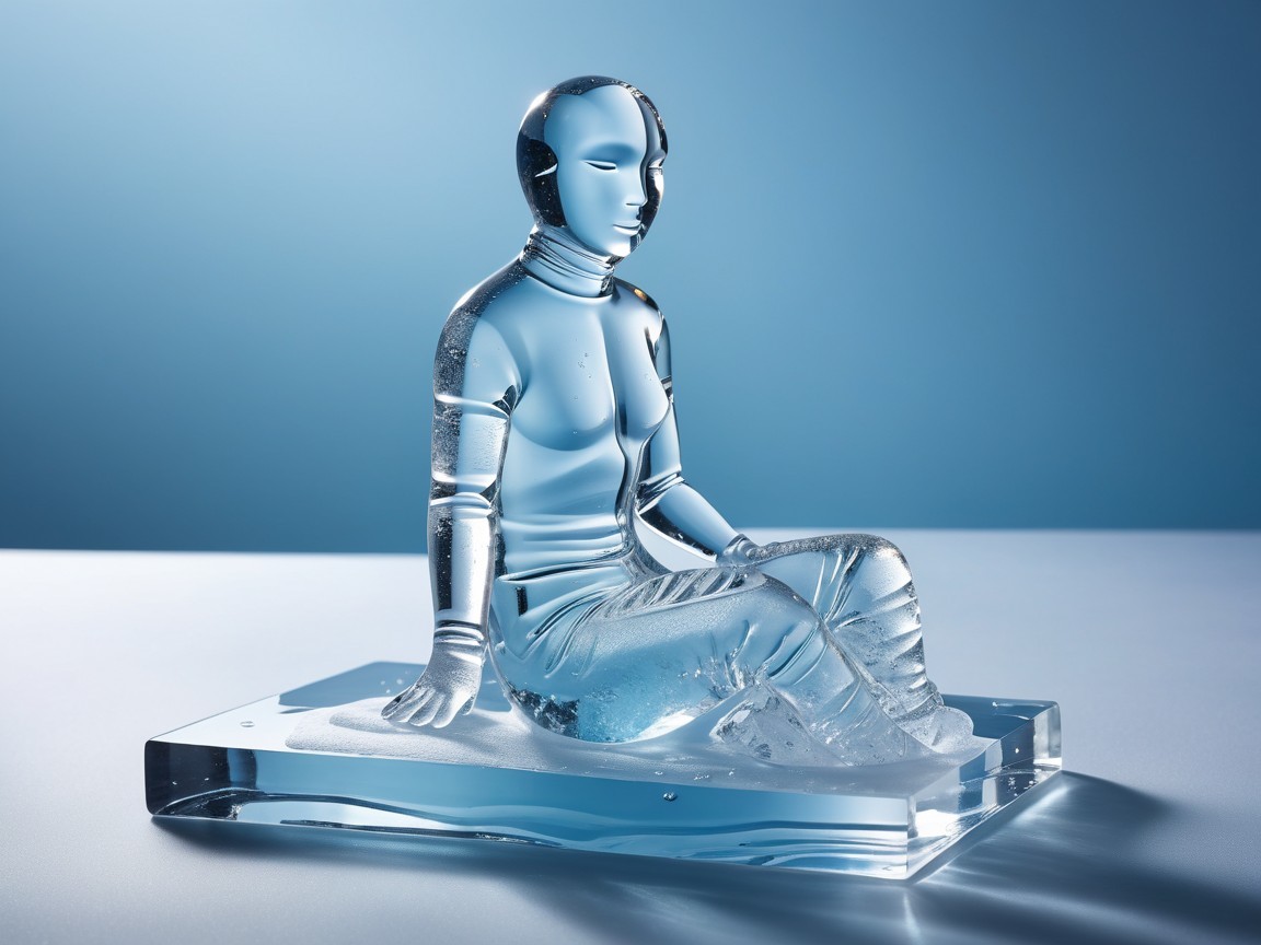 Glass Sculpture of Seated Futuristic Figure with Detail