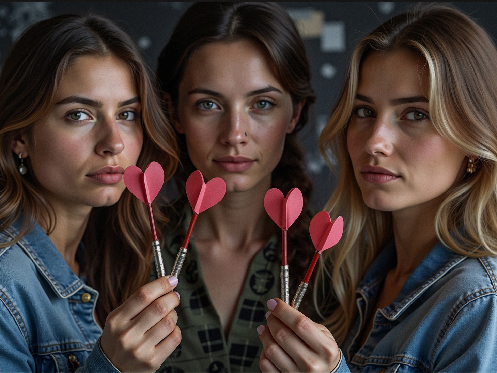 Women with Heart-Shaped Darts in Denim Jackets