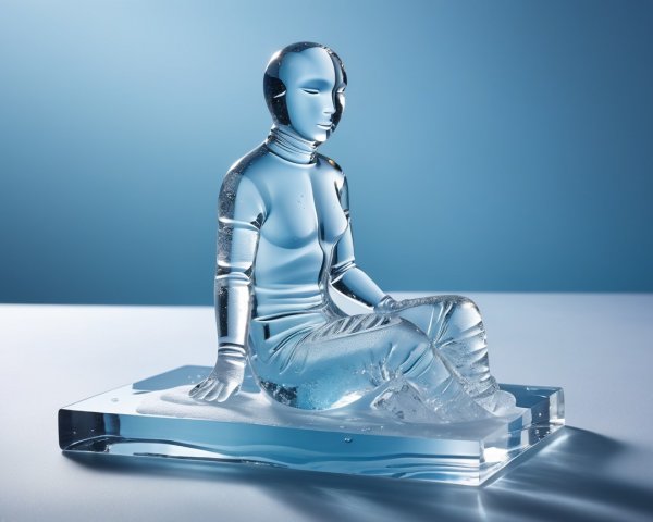 Glass Sculpture of Seated Futuristic Figure with Detail