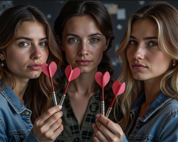 Women with Heart-Shaped Darts in Denim Jackets