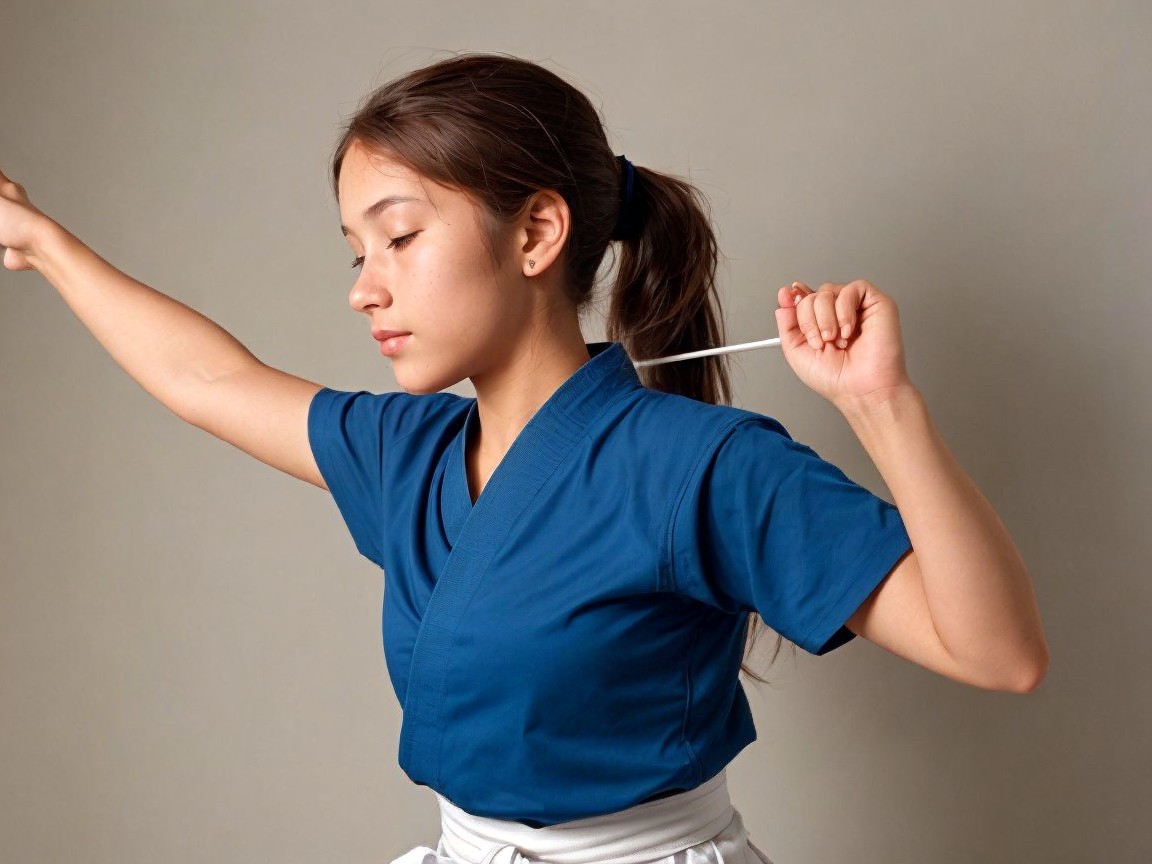 Young Martial Artist in Blue Uniform Showcasing Stance