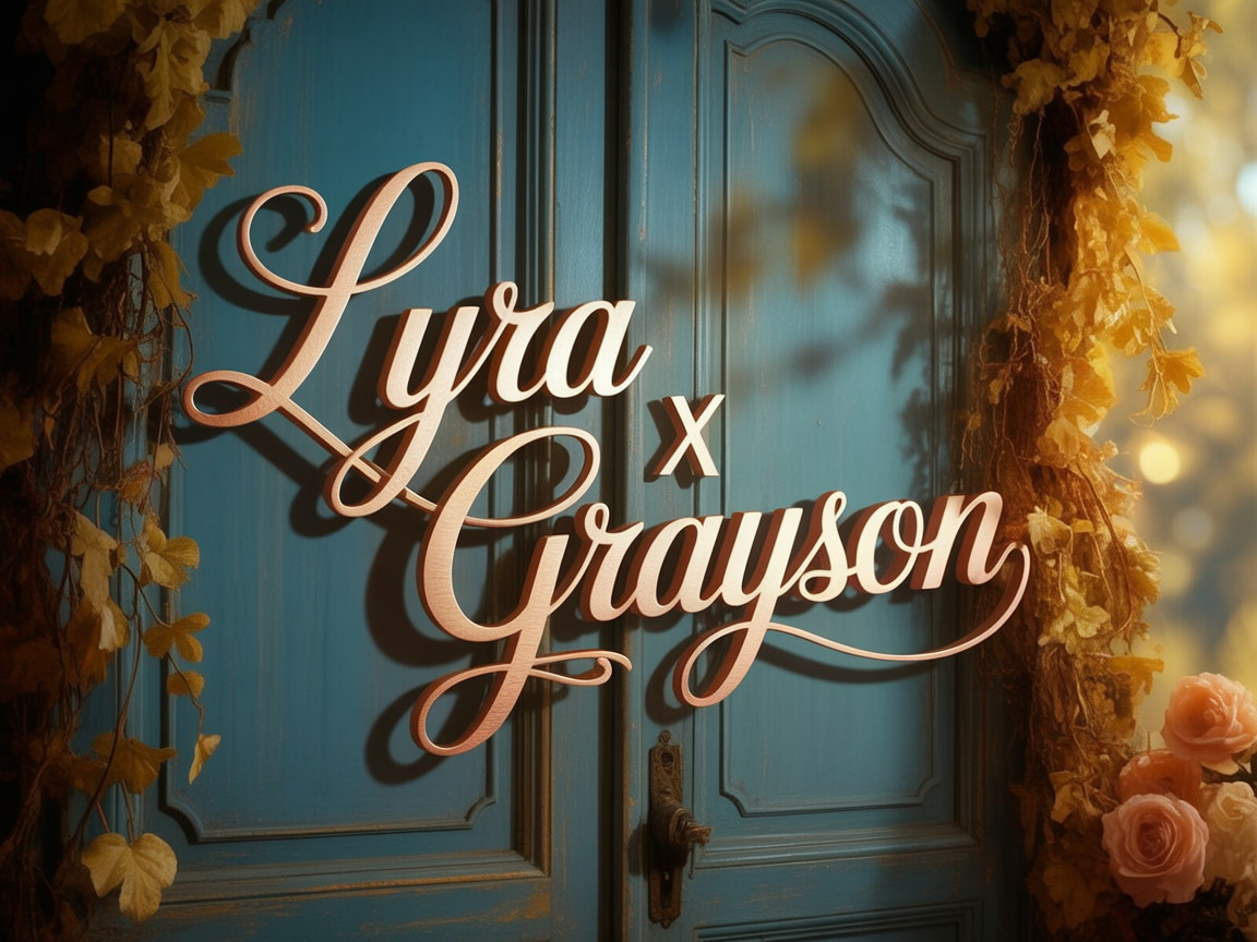 Dark Teal Wooden Door with Autumn Leaves and Roses