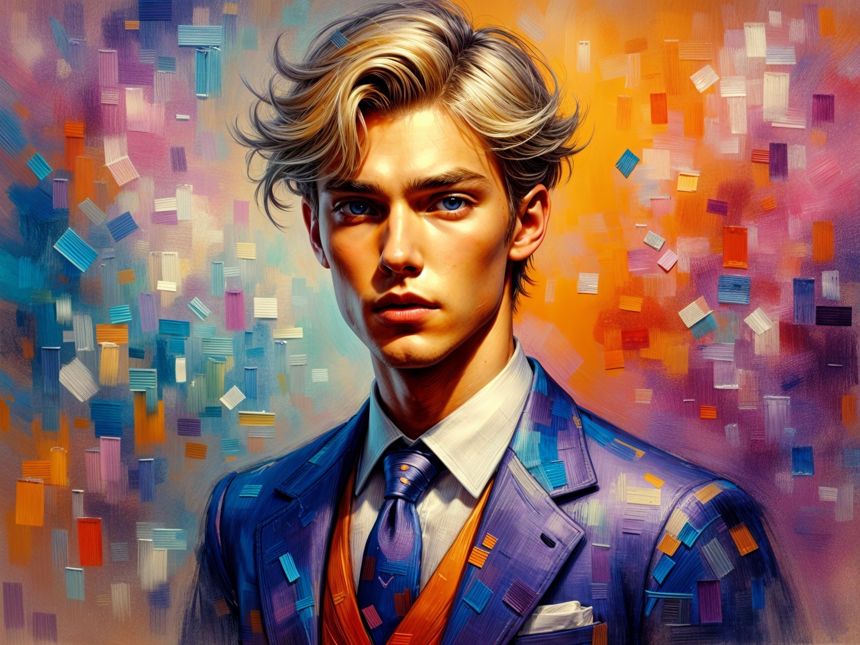 Portrait of a Young Man in a Colorful Suit