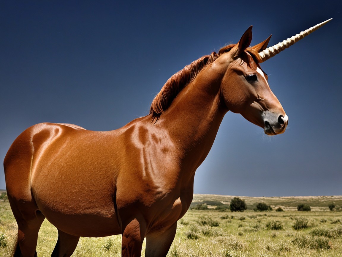 Majestic unicorn in a lush green field under blue sky