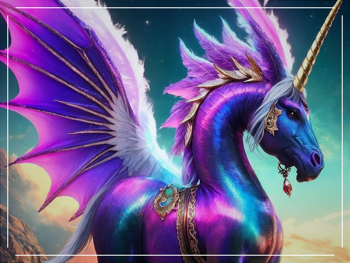 Majestic Unicorn with Iridescent Wings and Jewel Horn