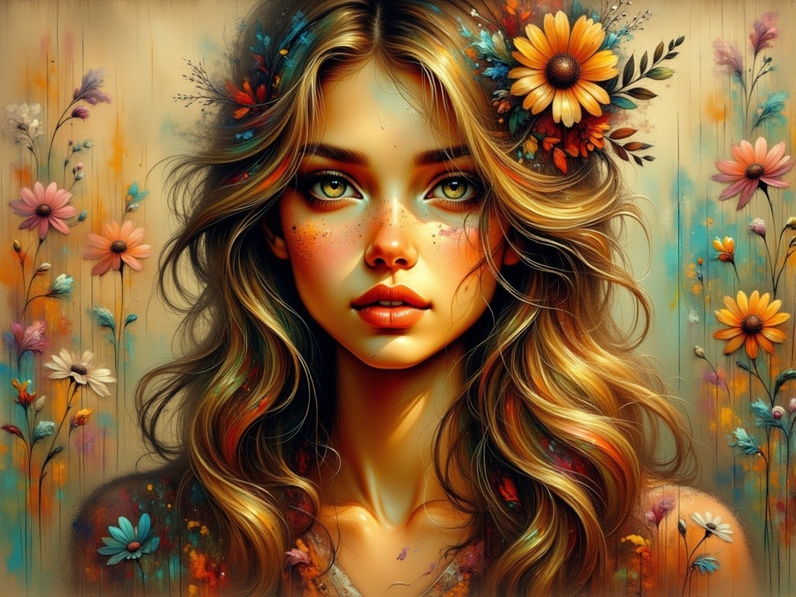 Portrait of a Young Woman with Floral Accents