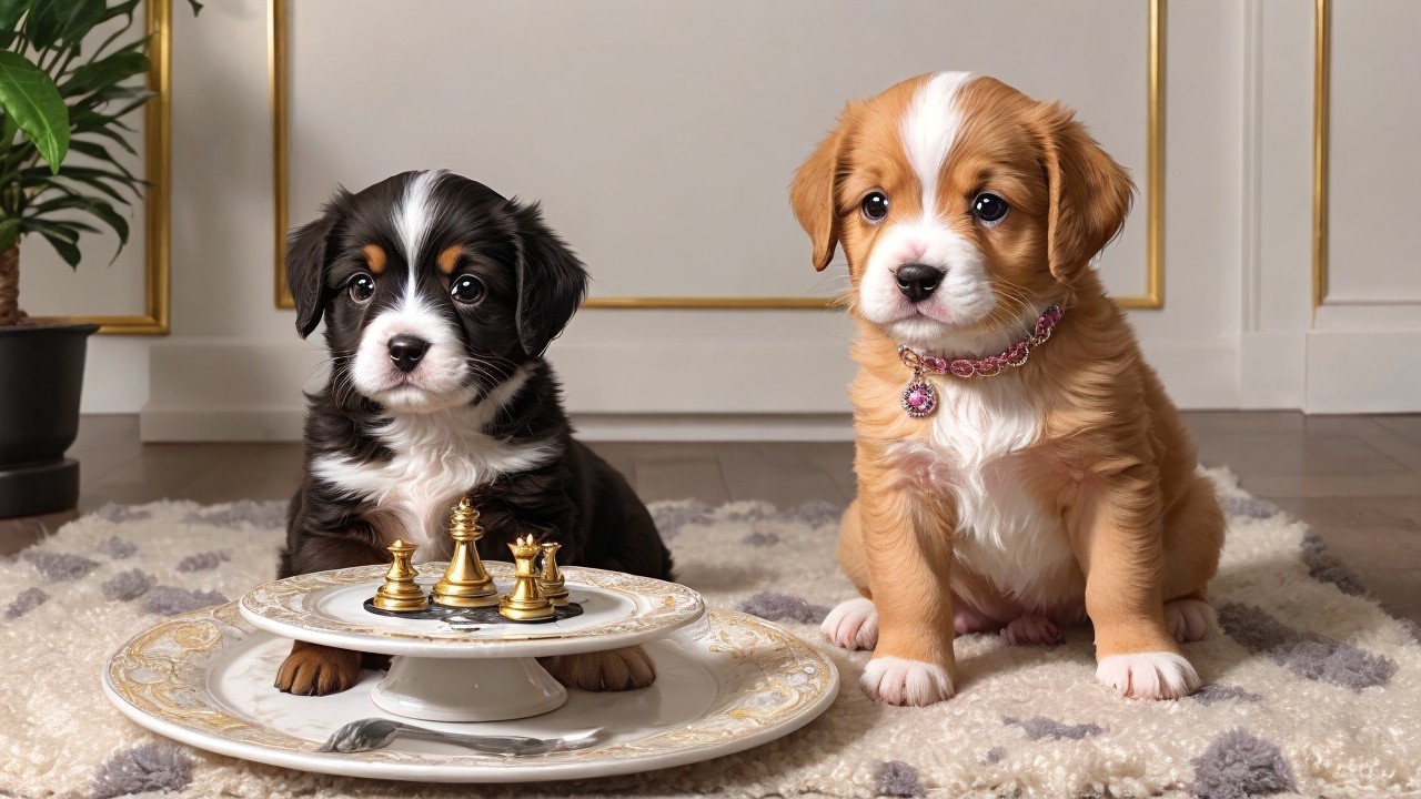 Puppies on a Fluffy Rug in a Cozy Indoor Setting