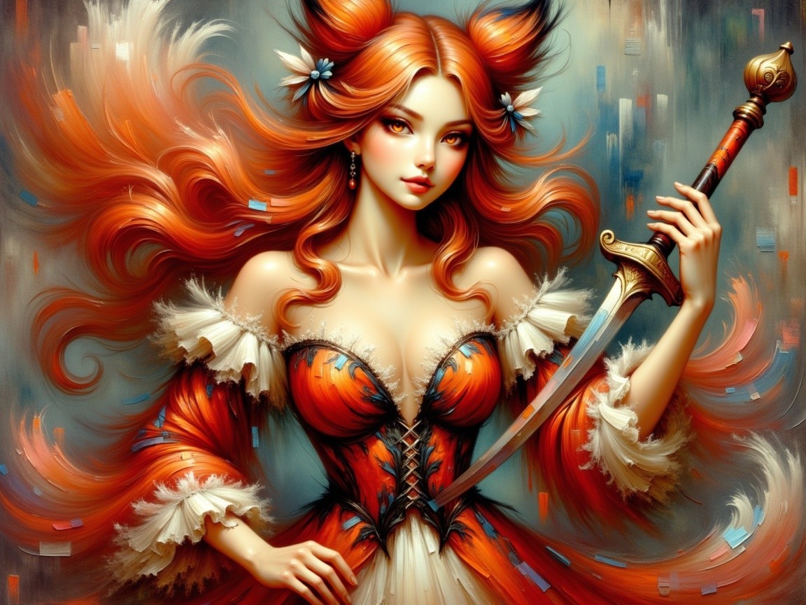 Fantasy Character with Orange Hair and Sword