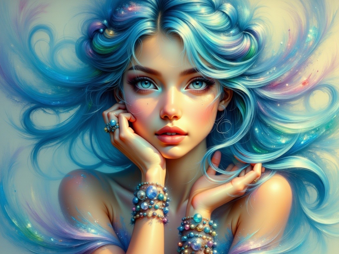 Dreamy Portrait of a Young Woman with Blue Hair