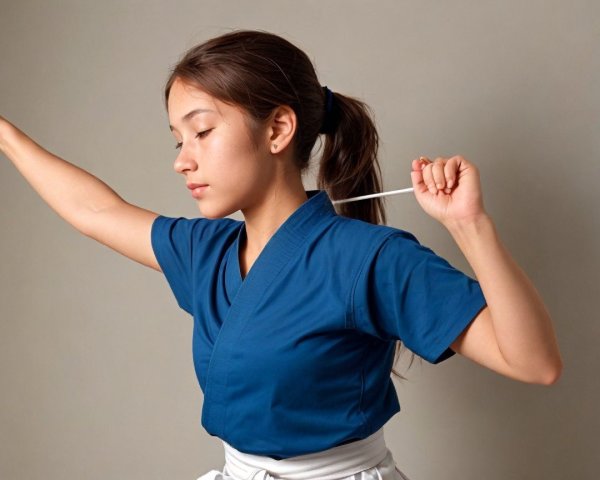 Young Martial Artist in Blue Uniform Showcasing Stance