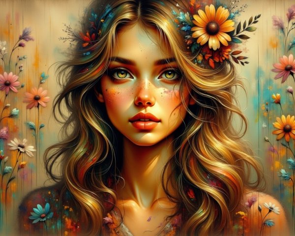 Portrait of a Young Woman with Floral Accents