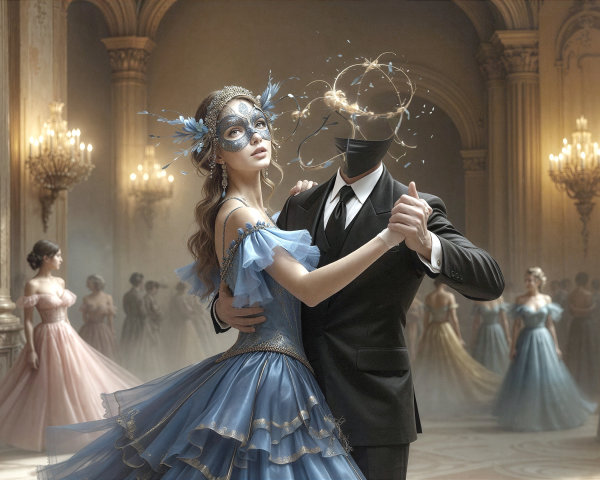 Elegant Ballroom Dance with Masquerade Attire