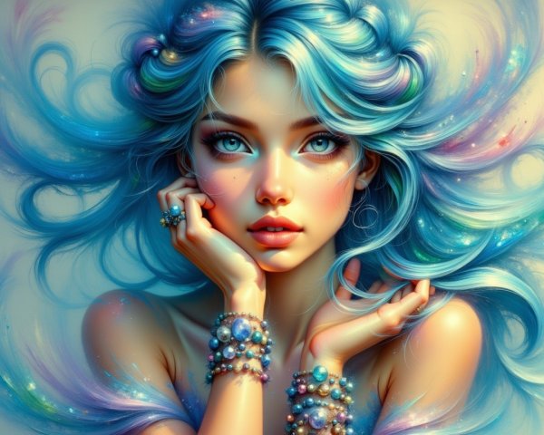 Dreamy Portrait of a Young Woman with Blue Hair