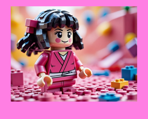 Cheerful LEGO Figure on Colorful Brick Base
