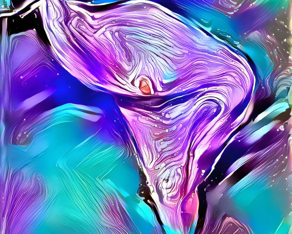 Stylized Purple and Blue Lily Flower Artwork