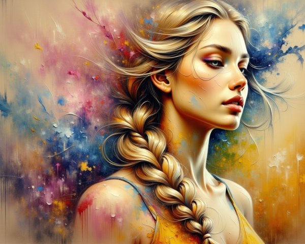 Portrait of a Young Woman with Braided Hair and Colorful Background