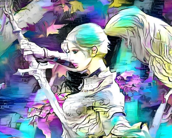 Stylized character with flute in vibrant abstract setting