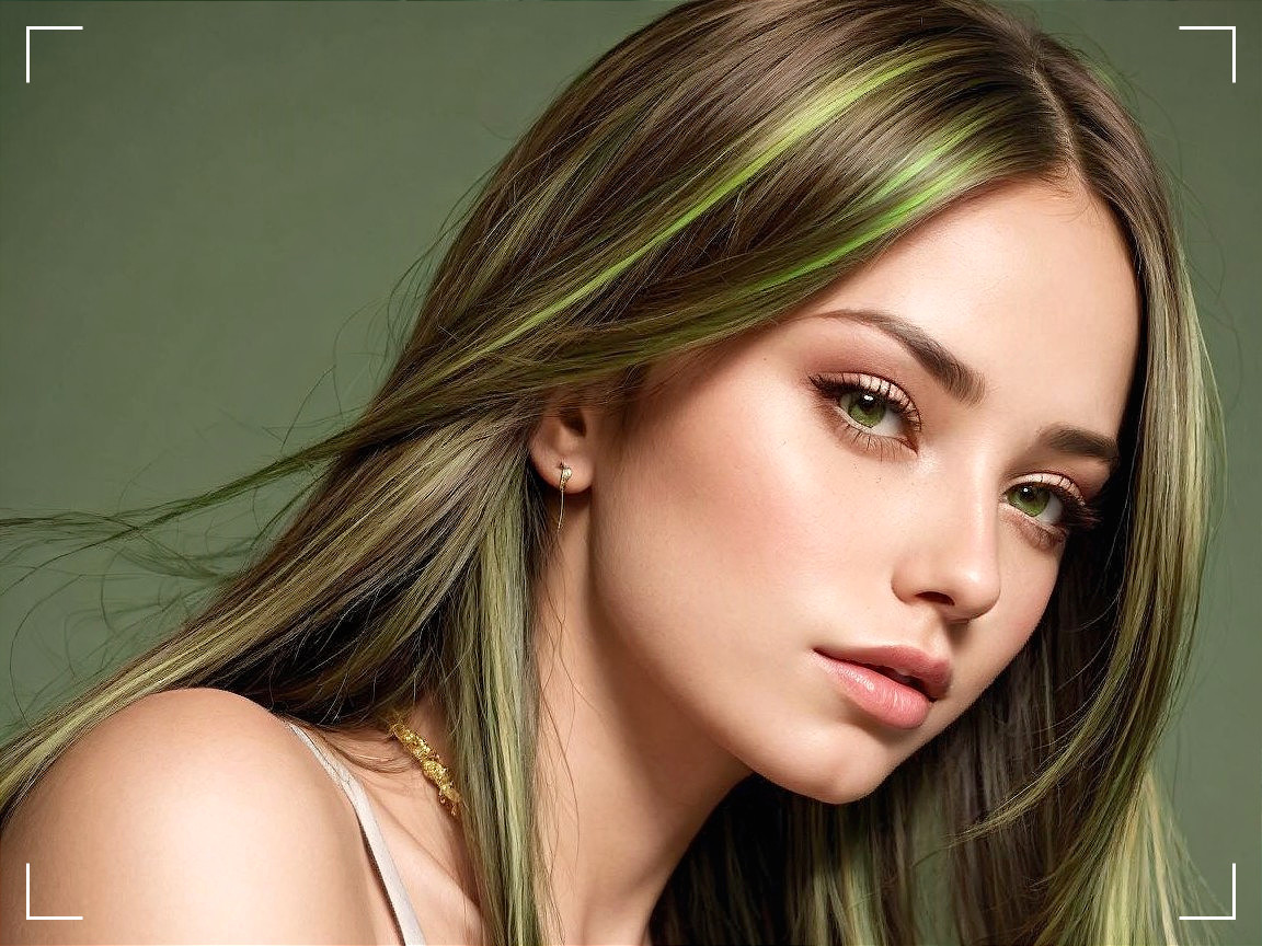 Close-Up Portrait of a Young Woman with Green Highlights