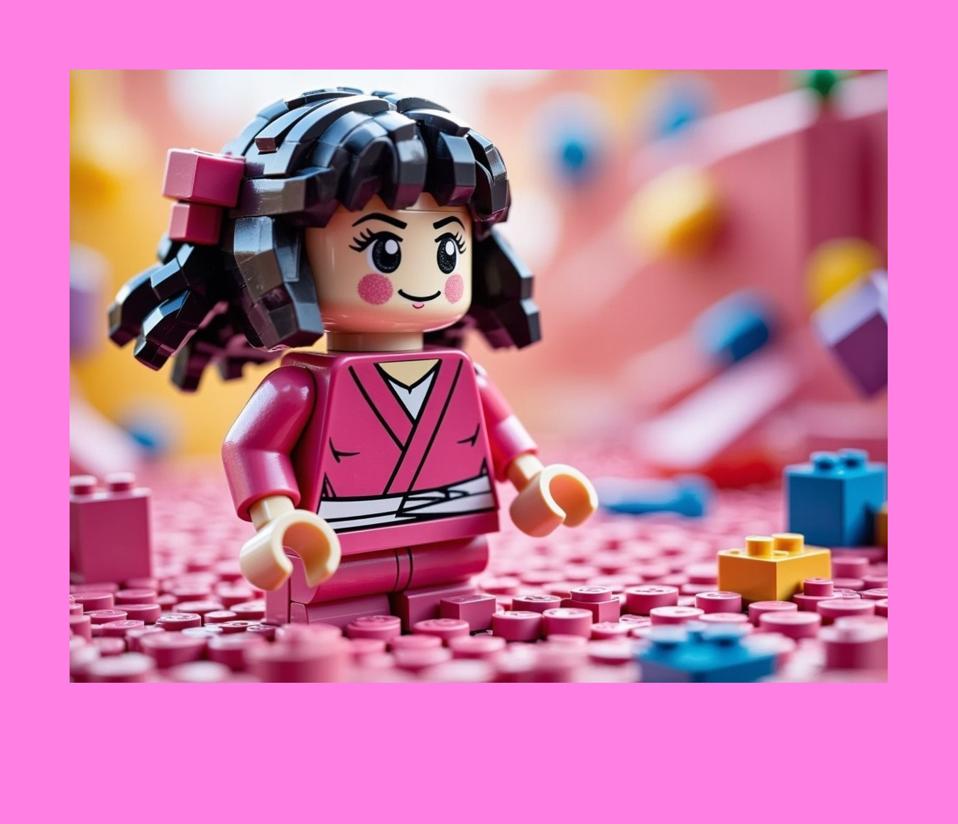 Cheerful LEGO Figure on Colorful Brick Base