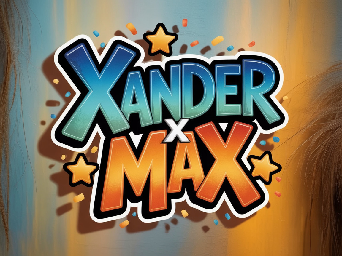 Colorful Cartoon Logo with Gradient Text and Confetti