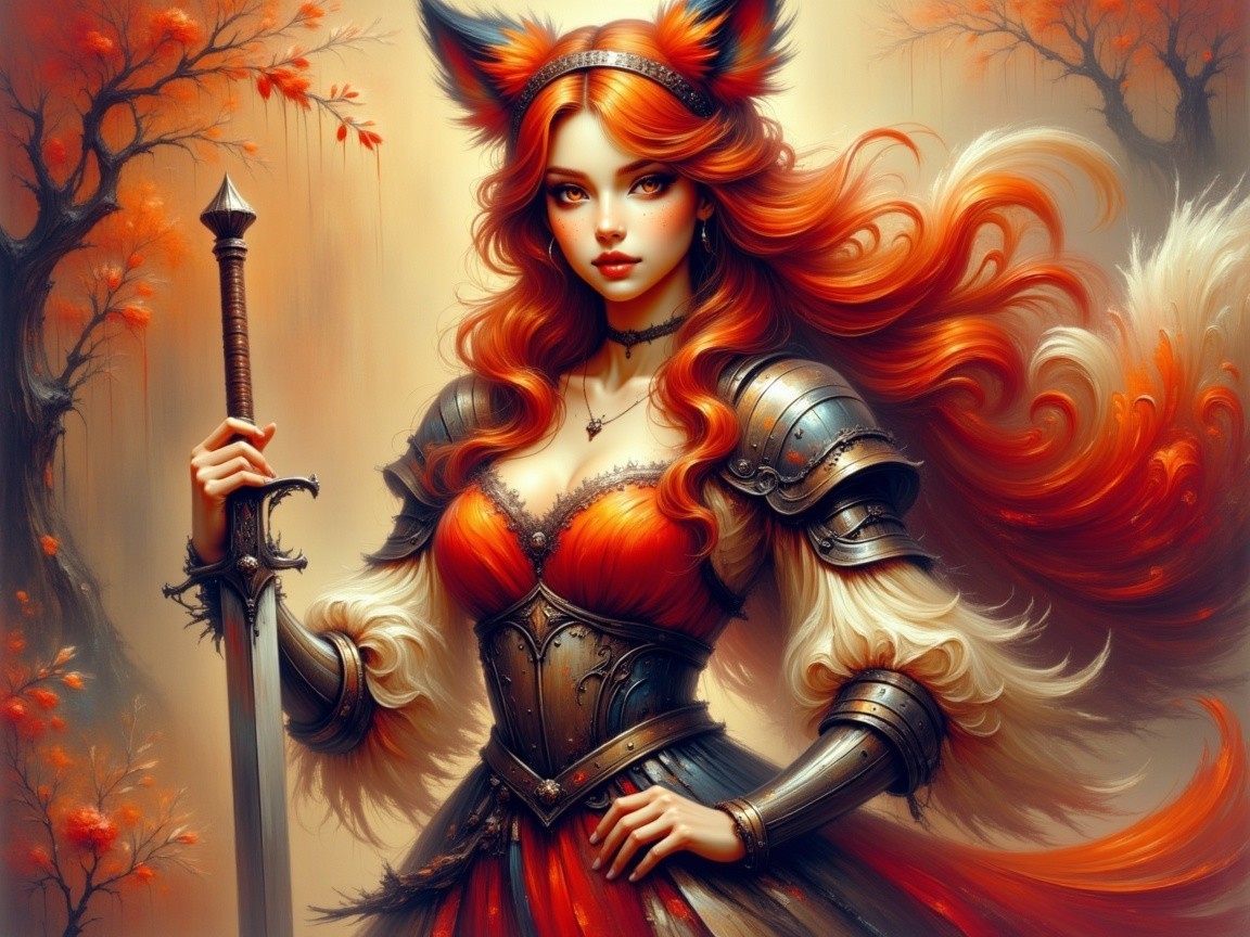 Fierce Warrior with Red Hair and Ornate Armor
