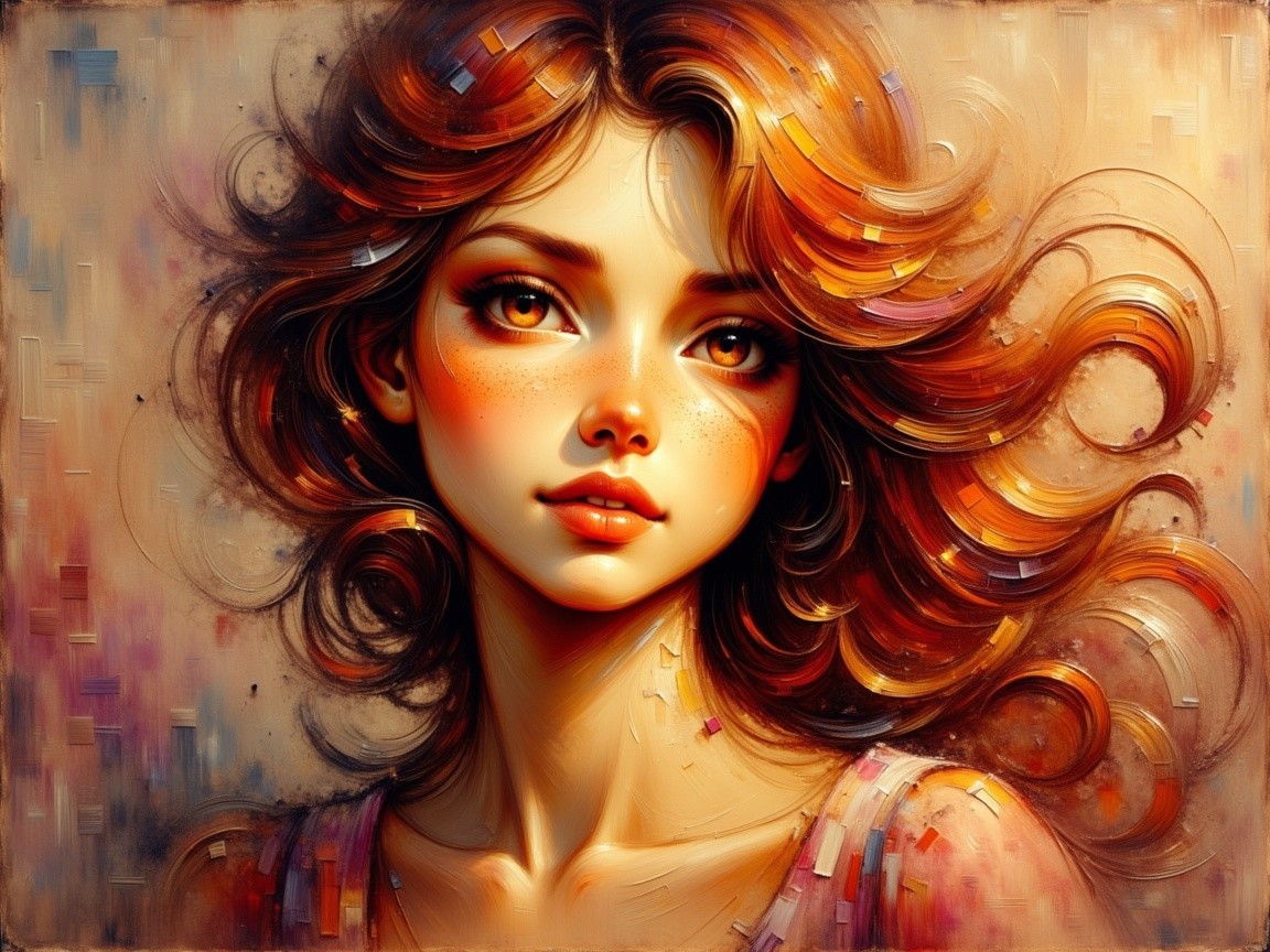 Portrait of a young woman with warm hair and soft gaze