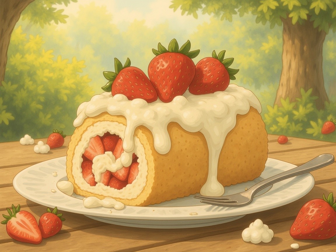 Strawberry Roll Cake with Whipped Cream and Berries
