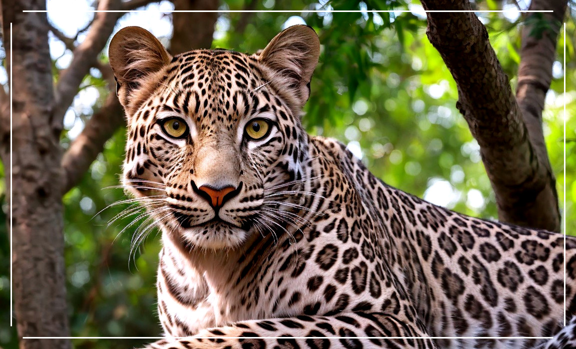 Close-Up of a Leopard on a Tree Branch in Nature