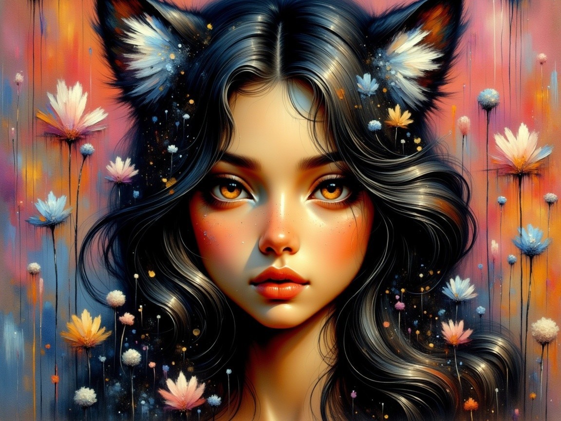 Portrait of a Young Woman with Amber Eyes and Ears
