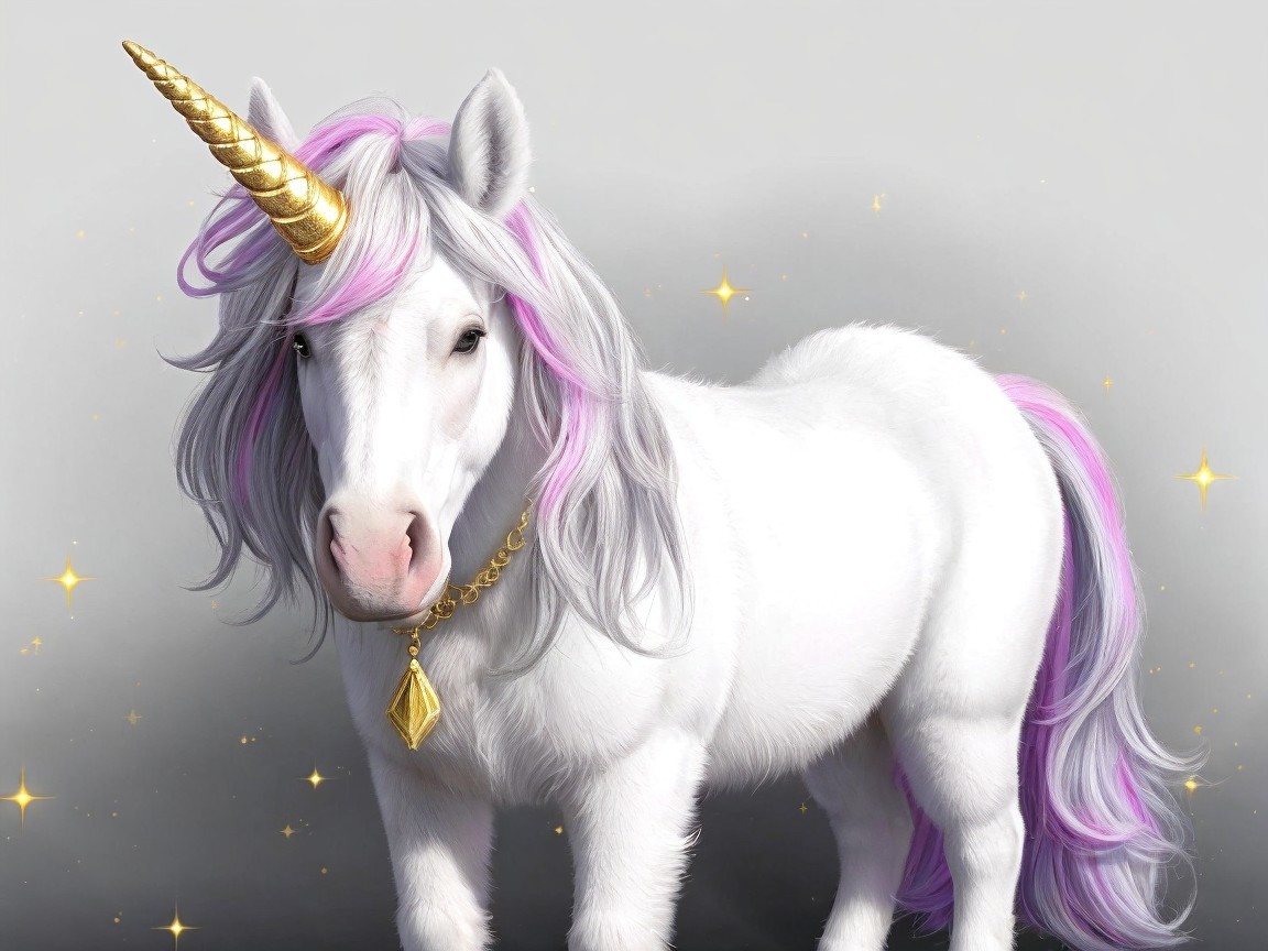 Whimsical Unicorn with Golden Horn and Pastel Mane