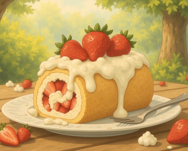 Strawberry Roll Cake with Whipped Cream and Berries