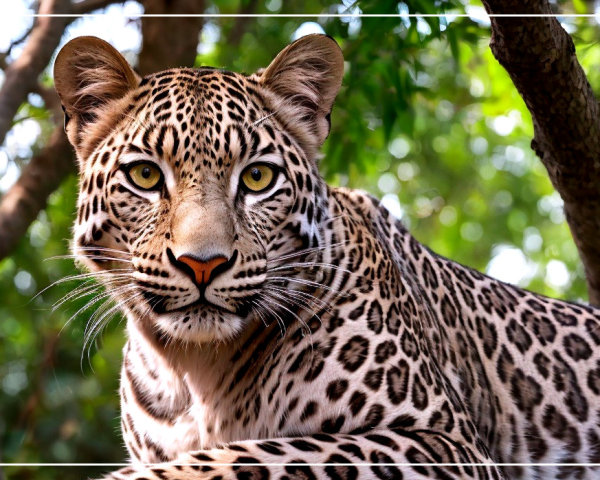 Close-Up of a Leopard on a Tree Branch in Nature