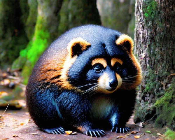 Fluffy Round Animal with Black and Orange Fur Pattern