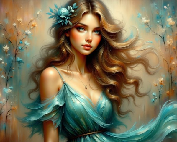 Dreamy Portrait of a Young Woman in Turquoise Dress