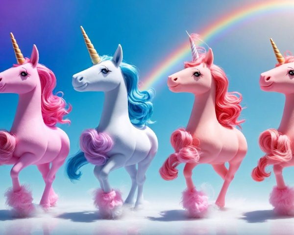 Colorful Unicorn Dolls Against Dreamy Background