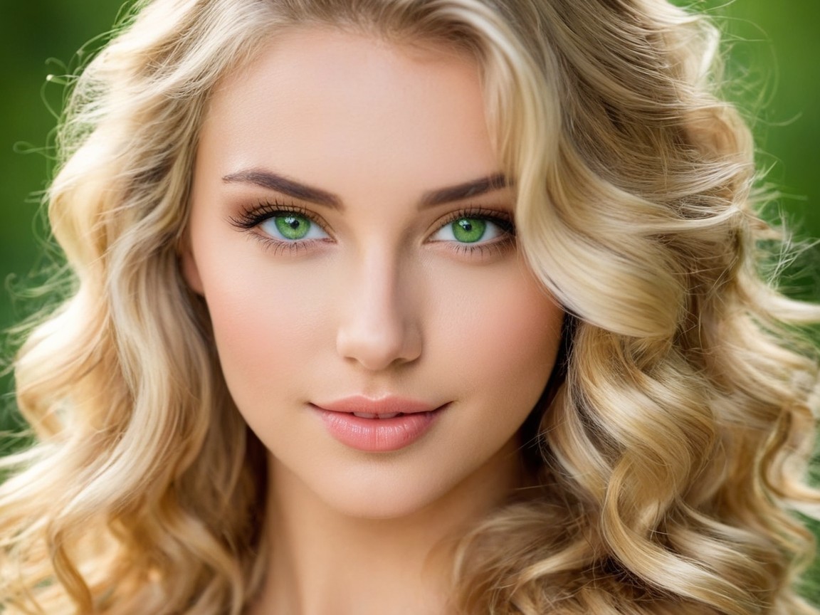 Close-Up Portrait of a Young Woman with Green Eyes