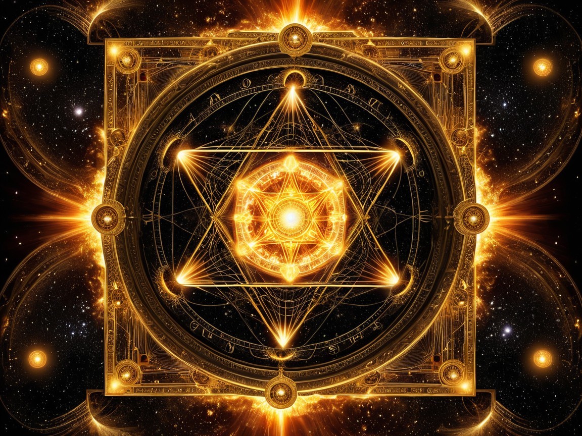 Geometric Design with Golden Hues and Cosmic Background