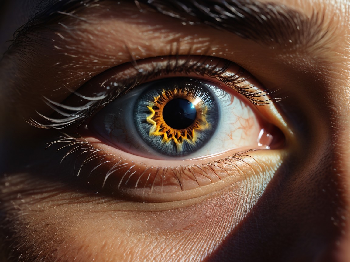 Close-Up of a Colorful Eye with Orange and Blue Tones