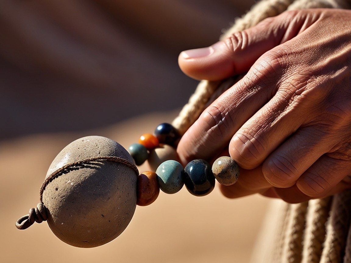 Close-up of Colorful Beads and Smooth Oval Stone
