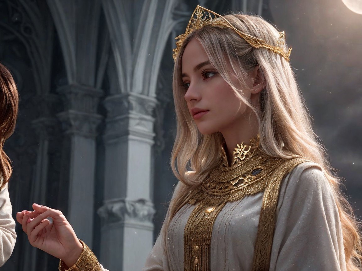 Serene Woman in Intricate Golden Royal Attire