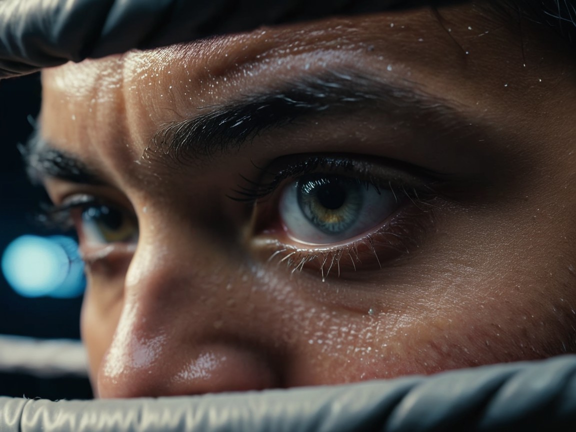 Close-Up of Intense Eyes in Boxing Ring Setting