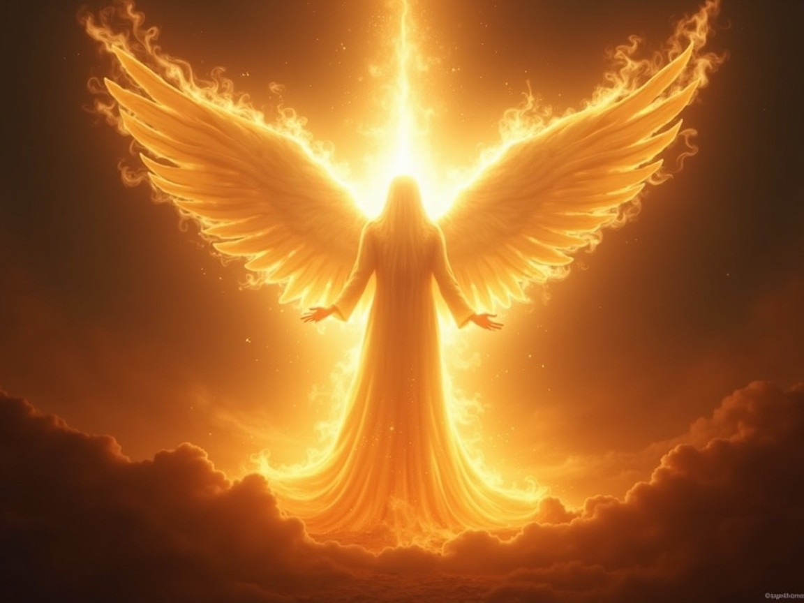 Majestic Angel in Radiant Golden Light with Wings Spread