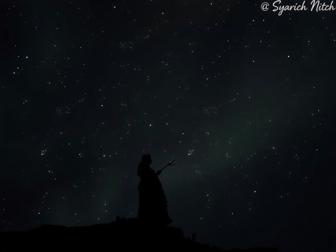 Silhouette on Rocky Outcrop Under Starry Night Sky