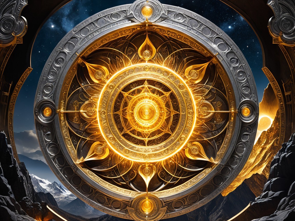 Intricate Circular Design with Cosmic Backdrop