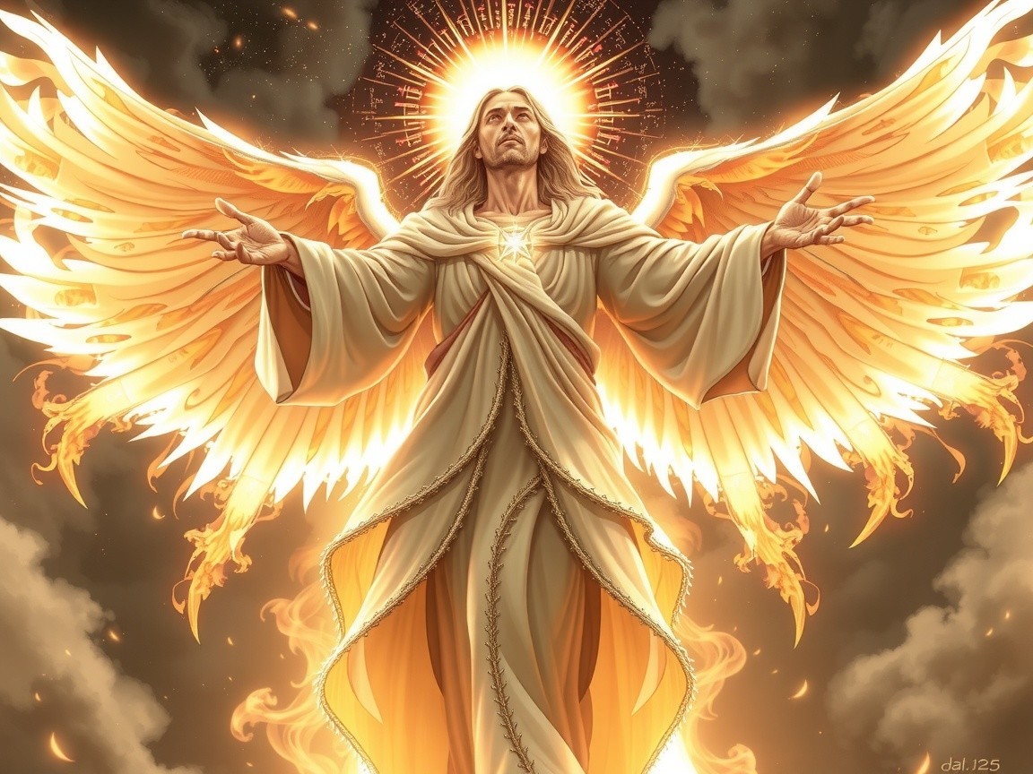 Majestic Angelic Figure with Radiant Wings and Halo