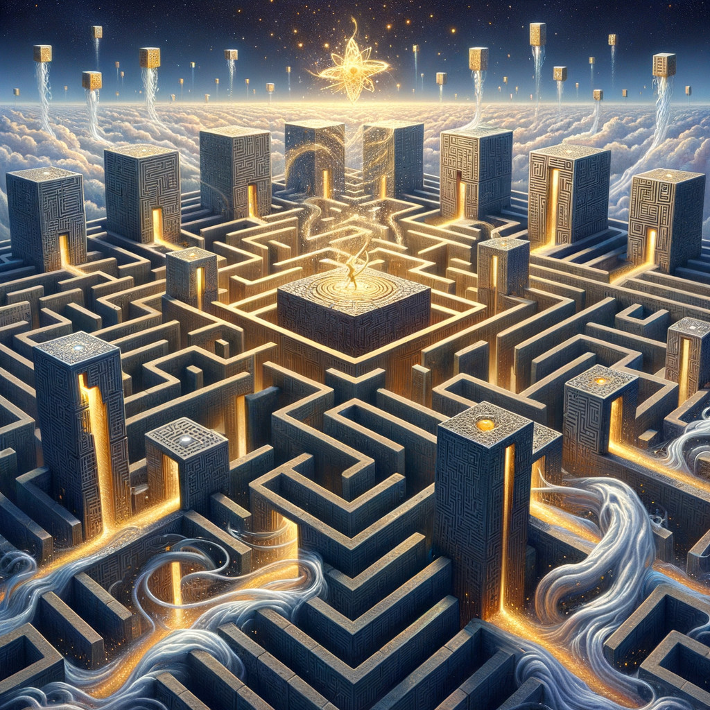 Labyrinth of Stone Walls Under Golden Light